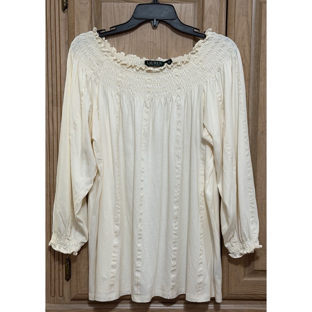 Lauren Ralph Lauren Off The Shoulder Top XL Embroidery Coastal Beach Resort Boho